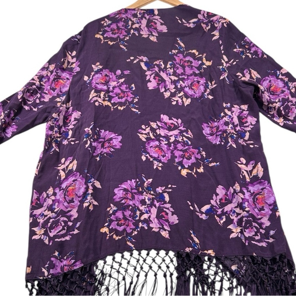 Torrid Floral Fringe Kimono Cardigan Purple Boho Rayon Size 2 (18/20) (2X) - Picture 10 of 12